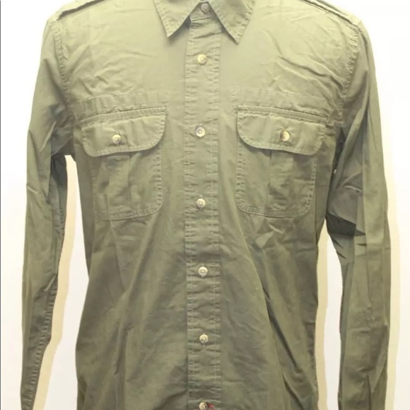 Signature 53 Levis Men Military Green Long Sleeve Shirt Polo Small 100% Cotton - Picture 9 of 13